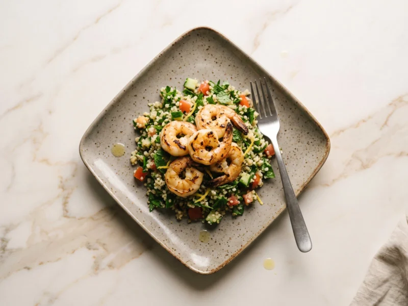 Grilled Prawn & Quinoa Tabbouleh — healthy meal delivered across the UAE by Zero Fat Meals