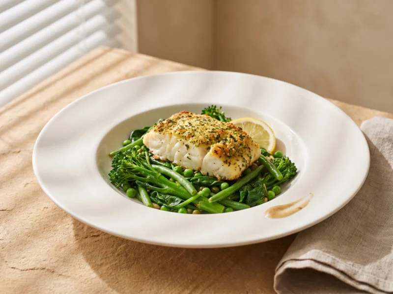 Baked Cod with Greens — healthy meal delivered across the UAE by Zero Fat Meals