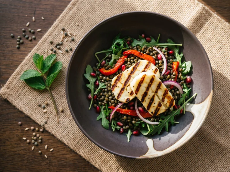 Grilled Halloumi & Lentil Salad — healthy meal delivered across the UAE by Zero Fat Meals